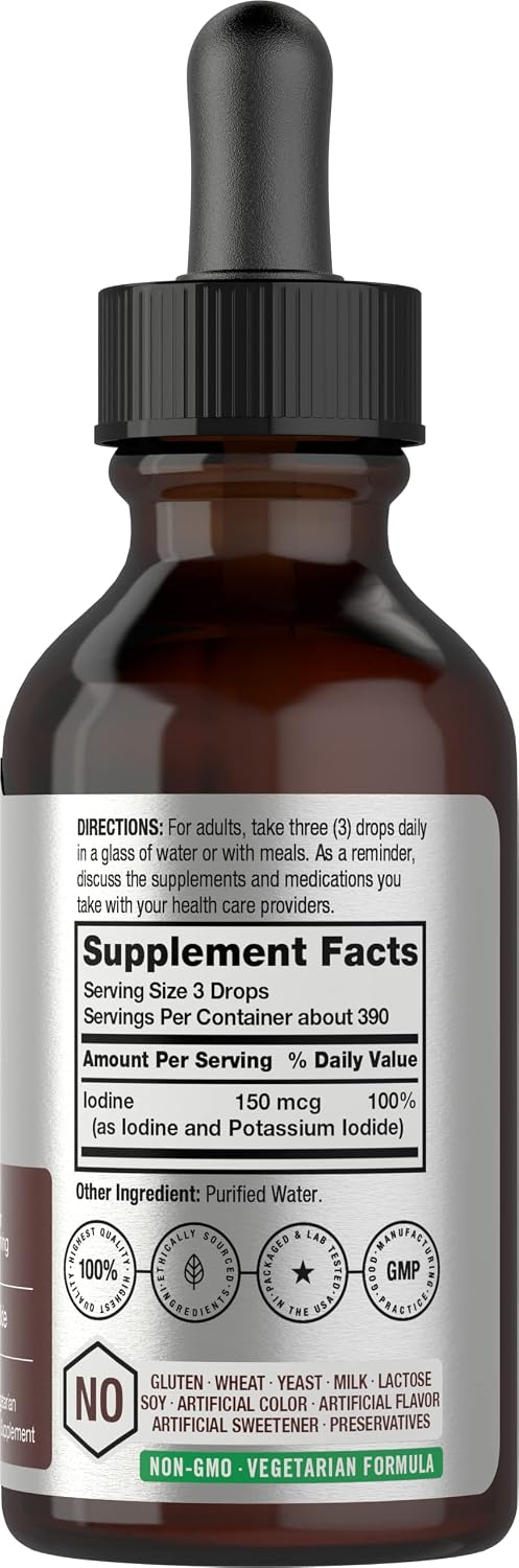 Horbäach Iodine Liquid Drops | 2 fl oz | 150 mcg | Iodine & Potassium Iodide Liquid Tincture | Vegetarian, Non-GMO, Gluten Free Supplement