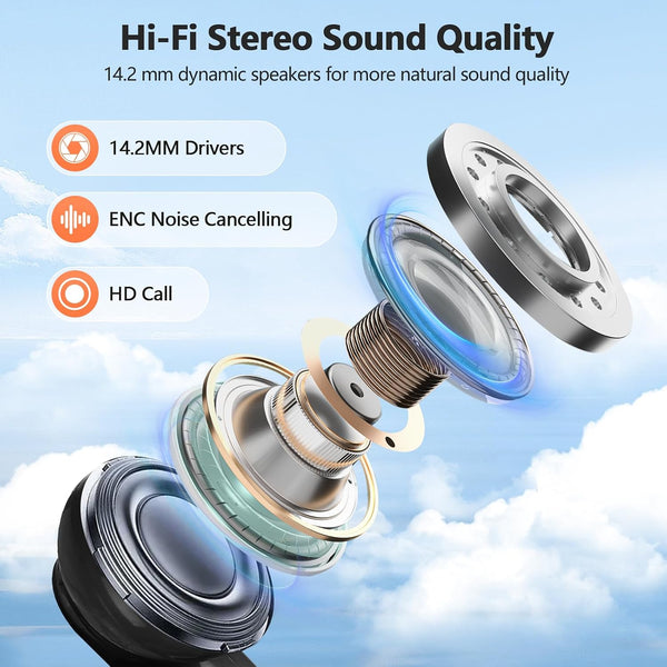 Wireless Earbuds 2025 NEW Bluetooth 5.4 Headphones Bass 3D Stereo, In-Ear Earphones with 4 ENC Noise Cancelling Mic, 48H Playtime with LED