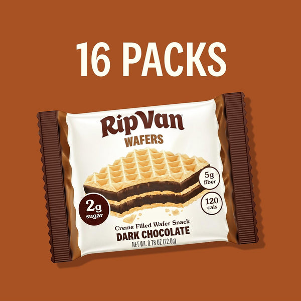Rip Van Dark Chocolate Wafer Cookies - Healthy Snacks - Non GMO, Keto, Low Carb, Low Sugar (2g), Low Calorie and Vegan, 16 Count