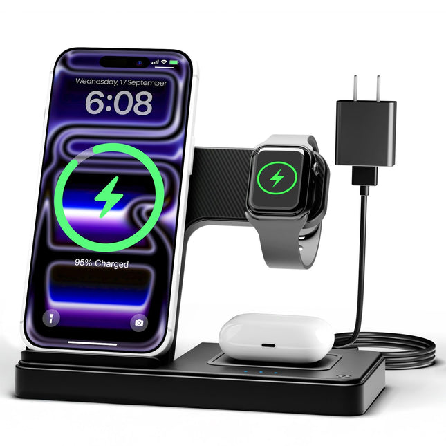 GETPALS Wireless Charger iPhone Charging Station for Apple Multiple Devices Blac