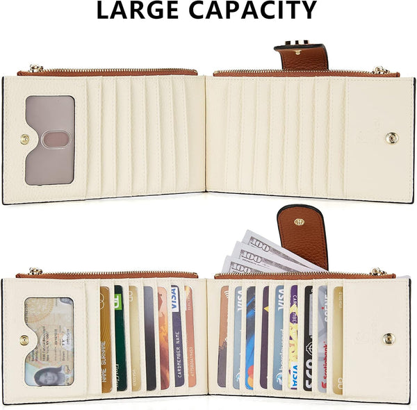 BOSTANTEN Leather Wallets for Women Large RFID Blocking Slim Bifold Purse Card Holder with Zipper Pocket Beige Brown Large 0-beige-brown