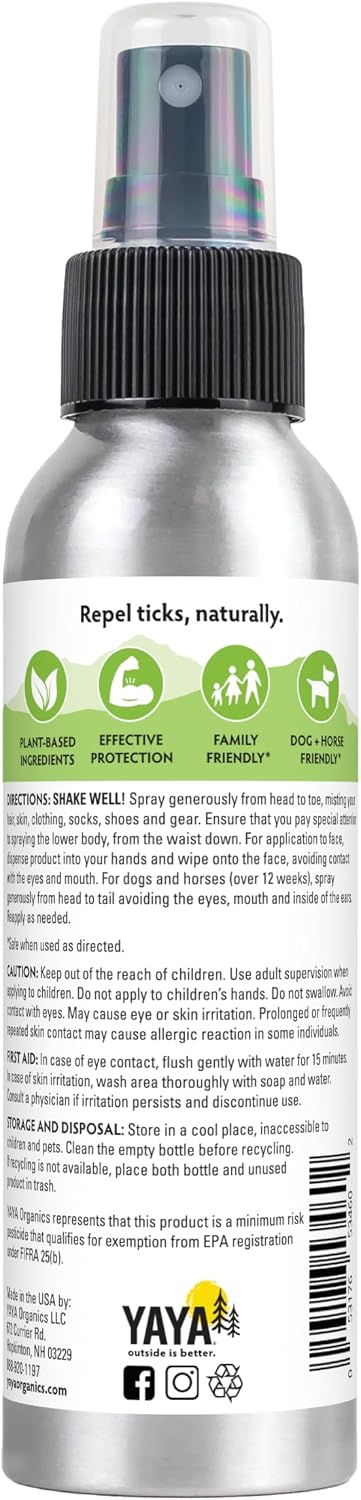 Yaya Organics Tick Ban DEET-Free Mist Spray - Made in USA - All Natural Extra Strength Tick Repellent Spray Made with Essential Oils - Safe for