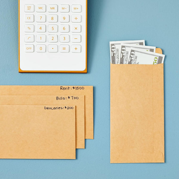 Juvale Money Envelopes for Cash - 100 Pack #7 Small Brown 3.5 x 6.5 in - Sturdy 130 GSM Paper & Secure Gum Adhesive Closure - For Cash Envelopes
