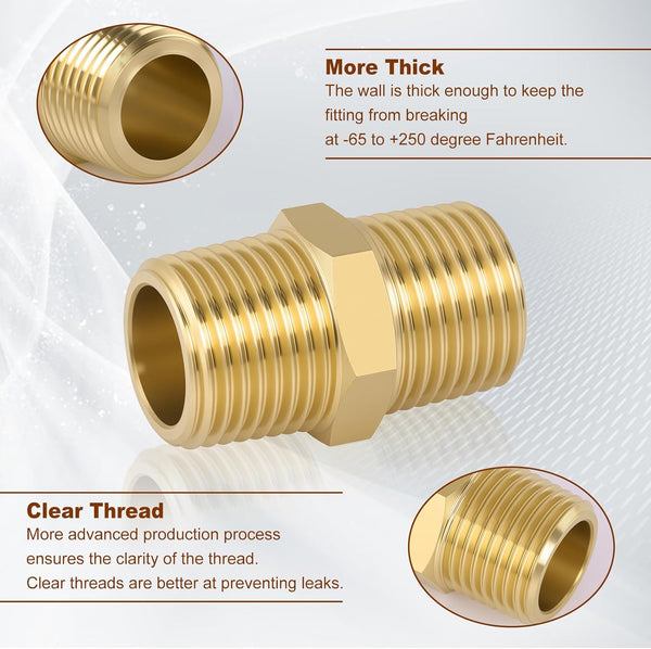 4pcs 1/4" x 1/4" Brass Straight Hex Nipple 1/4" NPT Male x 1/4" NPT Male Thread Brass Pipe Fittings Fast Coupler Straight Pipe Hose Fittings 1/4"