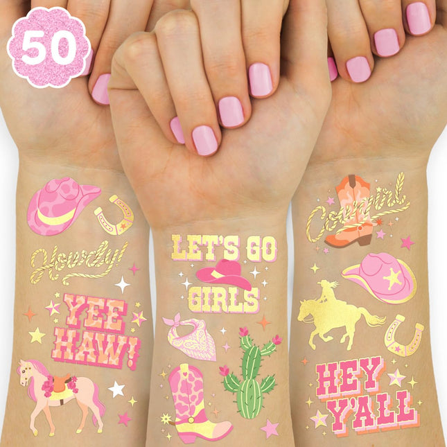 Xo, Fetti Cowgirl Temporary Tattoos - 50 Gold Foil Styles | Birthday Party Decor