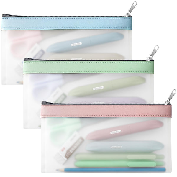 Timart Clear Pencil Pouch-3 Pack, Clear Pencil Case, Pen Holder with Zipper for Kids, Makeup Pouch, Kids Pencil Pouch for Office School Supplies