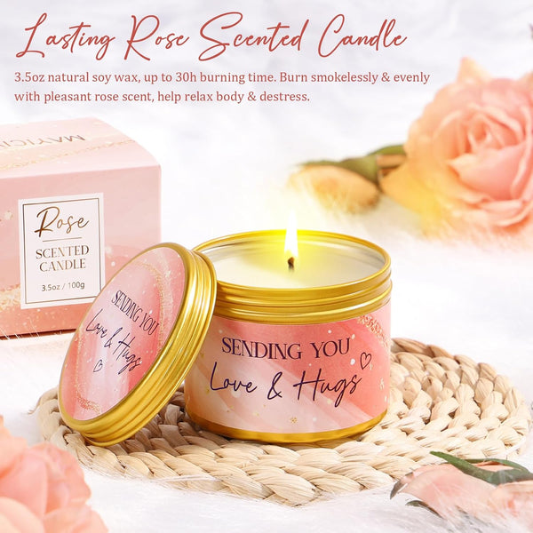 Birthday Gifts for Women, Self Care Gifts Get Well Soon Gifts Basket for Women, Rose Relaxing Spa Gifts Care Package W/ Luxury Blanket, Mothers