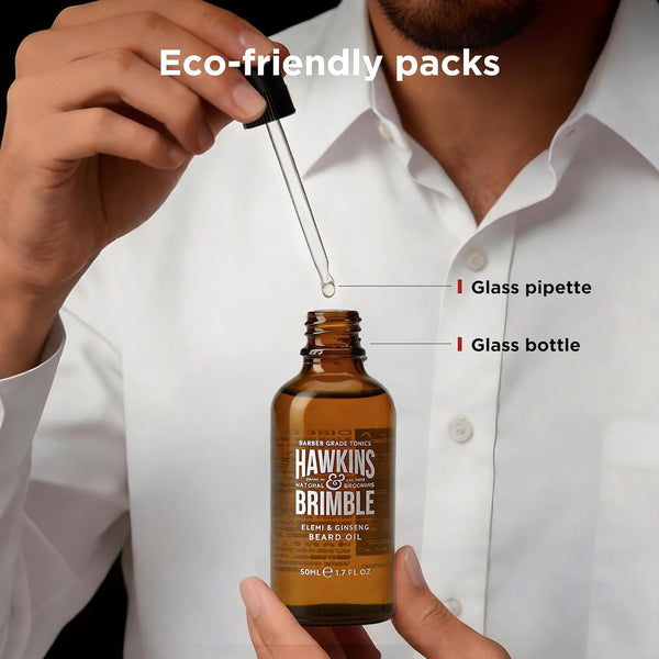 Hawkins & Brimble Beard Oil For Men Growth - Sandalwood Scent with Argan & Castor Oils, Shea Butter | Softens & Moisturizes, Promotes Healthy