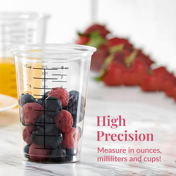 Prestee 50 Disposable Measuring Cups 8 oz - Plastic Paint Measuring Cups and Disposable Mixing Cups for Epoxy Resin - Versatile, Clear Measurement