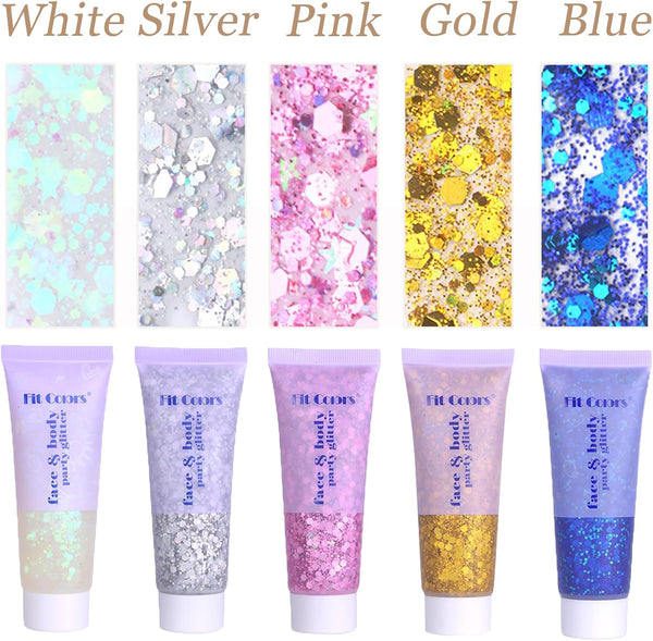 Face Body Glitter, Hair Glitter Sparkles Chunky Face Glitter Gel for Girls Makeup Singer Concerts Mermaid Festival Sequins Face Paint