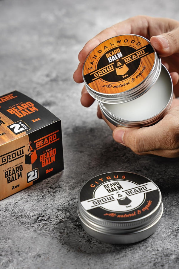 Beard Balm for Men, 2oz Sandalwood & 2oz Citrus Scent, w/Jojoba Oil & Shea Butter, Styling Cream for Men, Moisturizer & Softener, Beard Care Leave