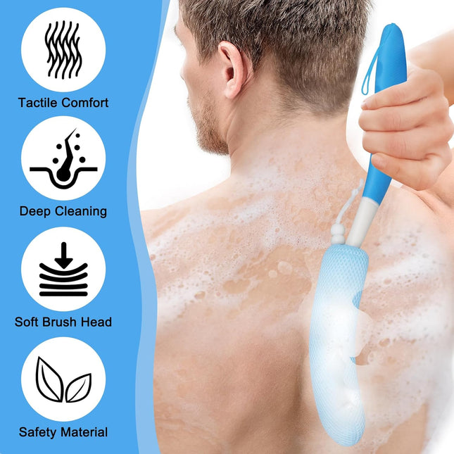 Long Handled Shower Brush, Non-Slip Long Handle Bath Brush, Back Body Brush Gent