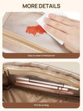Telena Makeup Bag Large Capacity Travel Cosmetic Bag Portable PU Leather Water Resistant Makeup Organizer Bags for Women with Handle and Divider