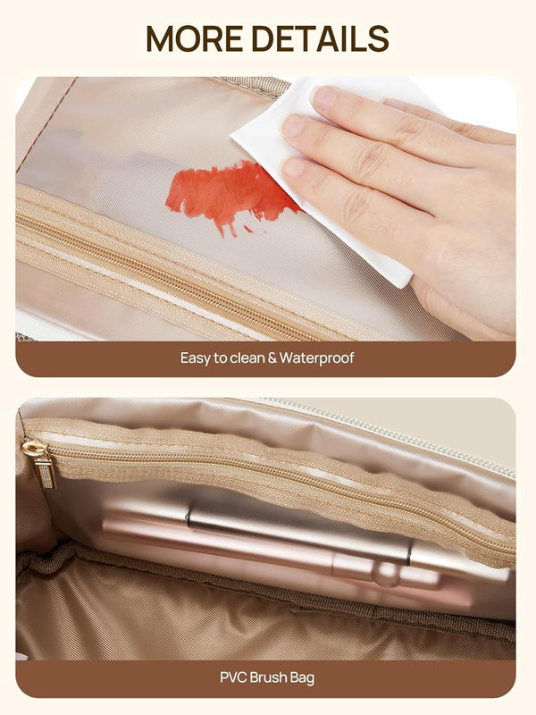 Telena Makeup Bag Large Capacity Travel Cosmetic Bag Portable PU Leather Water Resistant Makeup Organizer Bags for Women with Handle and Divider