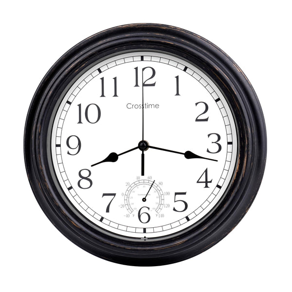 16 Inch Large Outdoor Clock Waterproof with Thermometer Retro Wall Clocks for Patio Pool Garden Home,Bronze 16" Bronze