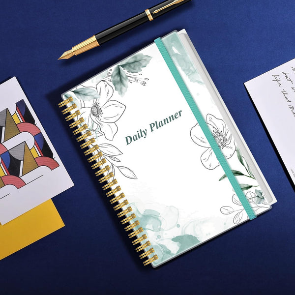 Daily Planner Undated - A5 To Do List Notebook Hourly Schedules, Spiral Appointment Planner for Women and Men, PVC Hardcover, Inner Pocket,