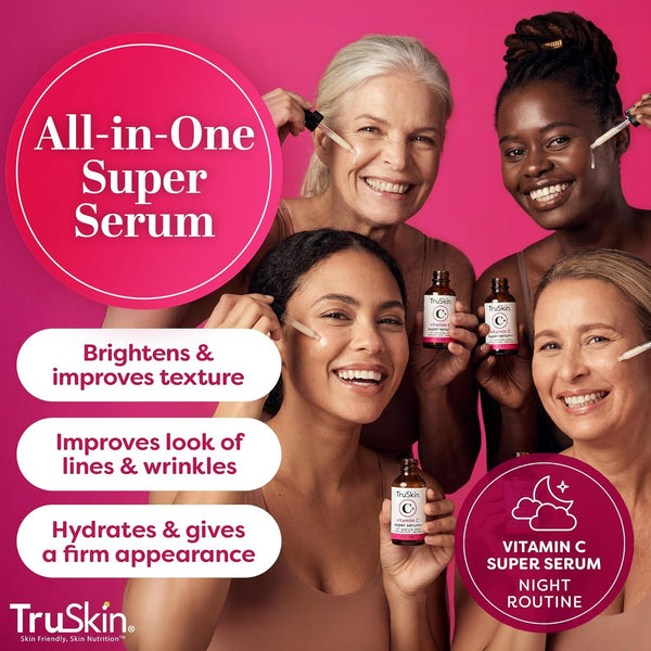 TruSkin Vitamin C Super Serum for Face - Five Skin Benefits in One Serum with Vitamin C, Retinol, Niacinamide, Hyaluronic Acid & Squalane -