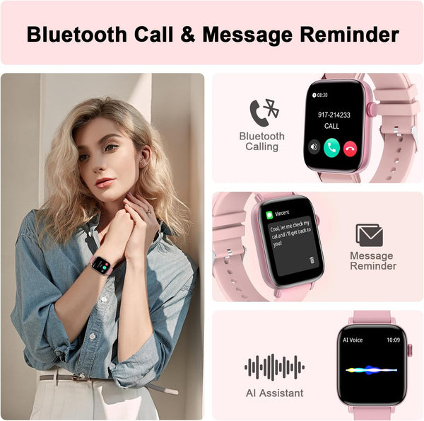 Smart Watch for Android iPhone-Call Receive/Dial/Read Message/AI Control-1.9" HD Screen-IP67 Waterproof Fitness Smartwatch-Blood Pressure/Heart