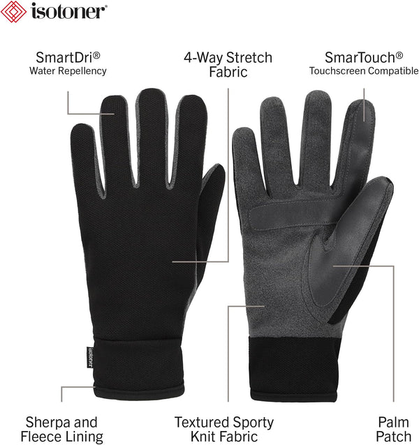 isotoner Men’s Tech Stretch Touchscreen Texting Double Lined Cold Weather Gloves with Water Repellent Technology X-Large Black