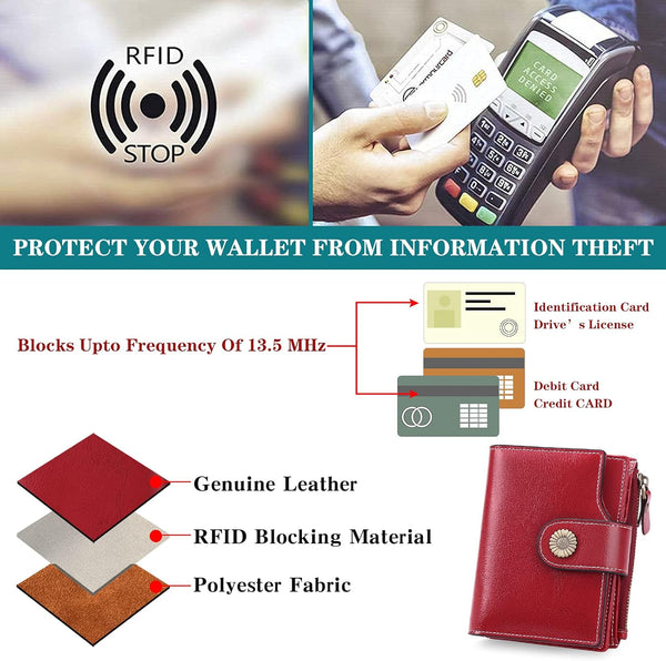 FALAN MULE Small Wallet for Women Leather Bifold Compact Small Womens Wallet with RFID Blocking Bright Red