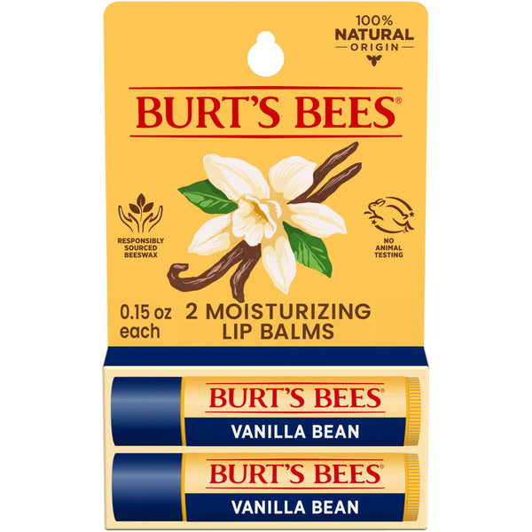 Burt's Bees Lip Balm - Vanilla Bean, Lip Moisturizer With Responsibly Sourced Beeswax, Tint-Free, Natural Origin Conditioning Treatment, 2 Tubes,