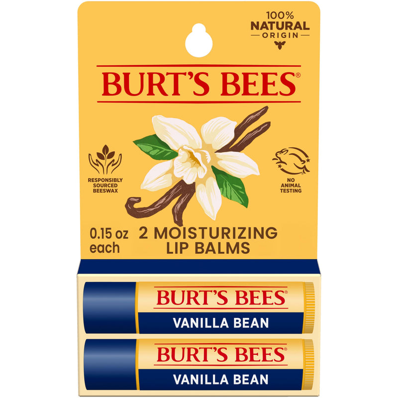 Burt's Bees Lip Balm - Vanilla Bean, Lip Moisturizer With Responsibly Sourced Beeswax, Tint-Free, Natural Origin Conditioning Treatment, 2 Tubes,