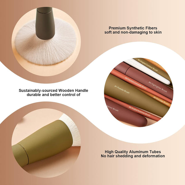 Makeup Brushes, EIGSHOW 5 Colors Essential Kabuki Makeup Brush Set with Ultra Soft Synthetic Fibers for Powder Blush Concealers Contouring