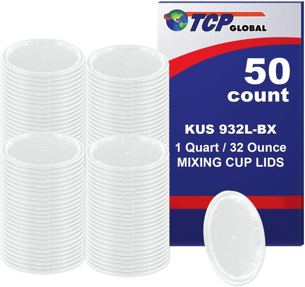 Custom Shop/TCP Global Full Case of 100 Quart (32oz) Paint Mixing Cups with 50 Lids - Cups are Calibrated with Multiple Mixing Ratios (1-1) (2-1)