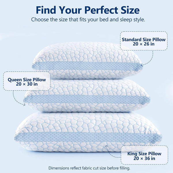 QUTOOL Enhanced Cooling Pillows for Sleeping, Shredded Memory Foam Pillows 2 Pack, Bed Pillows Queen Size Set of 2, Support yet Soft Pillow for