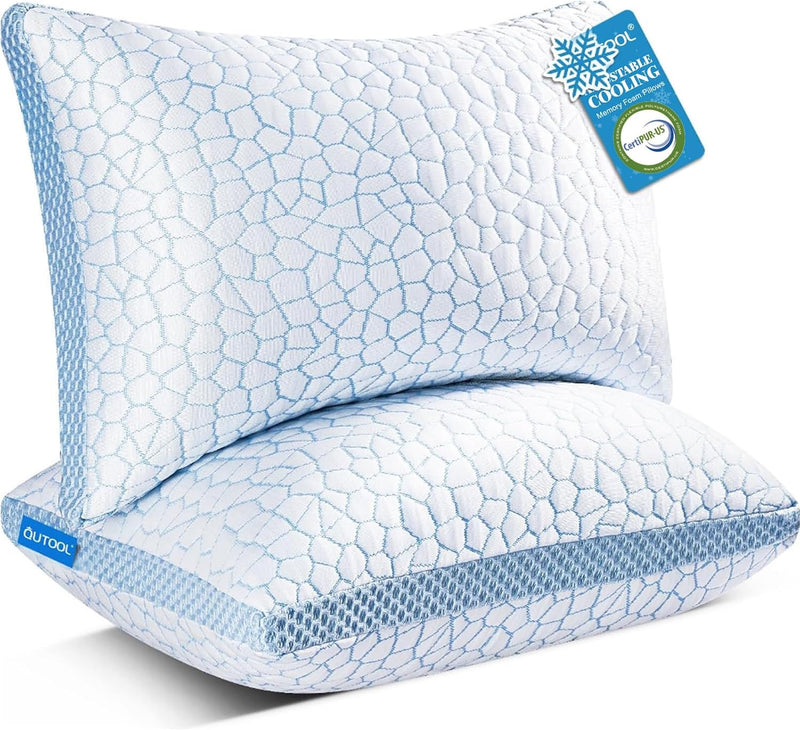 QUTOOL Enhanced Cooling Pillows for Sleeping, Shredded Memory Foam Pillows 2 Pack, Bed Pillows Queen Size Set of 2, Support yet Soft Pillow for