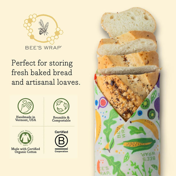 Bee's Wrap Beeswax Bread Wrap - Garden Party | Organic Beeswax Wraps - Plastic Free - Reusable Bread Storage - Sourdough, Artisan Loaves &