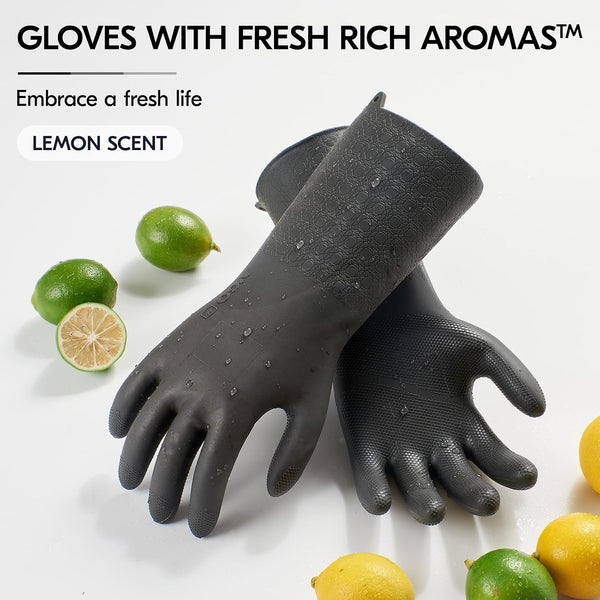 Vgo... 1 Pair Household Cleaning Gloves Infused with Rresh Rich Aromas, Lined Dishwashing Gloves,Long Sleeves Kitchen Gloves, Bathroom Cleaning,