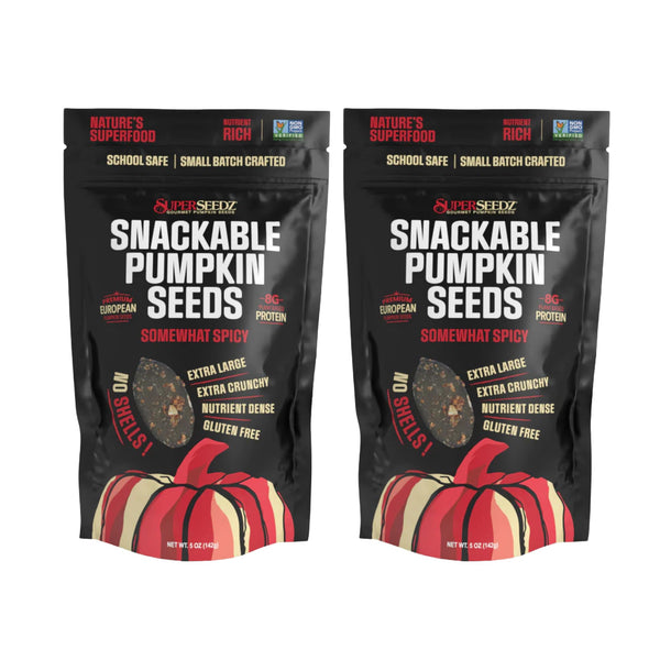 SuperSeedz Dry Roasted Pumpkin Seeds Somewhat Spicy – 8g Protein, Non-GMO Gluten-Free, Keto Snacks – Nut Free & School Friendly Organic Pumpkin