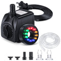 CWKJ Fountain Pump with LED Lights, 220GPH(15W 900L/H) Submersible Water Pump, Durable Outdoor Fountain Water Pump with 6.5ft Tubing (ID x