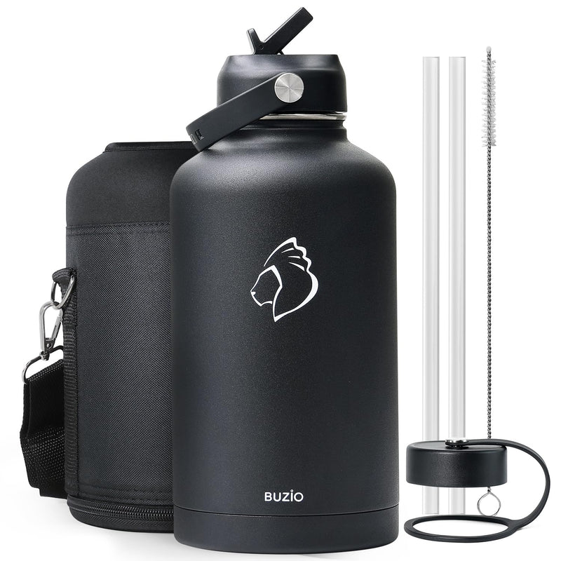 BUZIO Vacuum Insulated Stainless Steel Water Bottle 64Oz (Cold for 48 Hrs/Hot for 24 Hrs) BPA Free Double Wall Travel Mug/Flask for Outdoor Sports