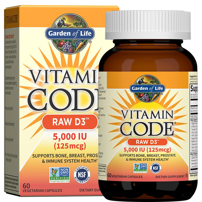 Garden of Life Vitamin D, Vitamin Code Raw D3, Vitamin D 5,000 IU, Raw Whole Foo