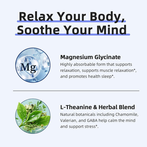 Magnesium Glycinate Supplement with L-Theanine, Chamomile & GABA Ã¢ÂÂ Supports Sleep, Calmness, Muscle Relaxation for Men & Women Ã¢ÂÂ Vegan,