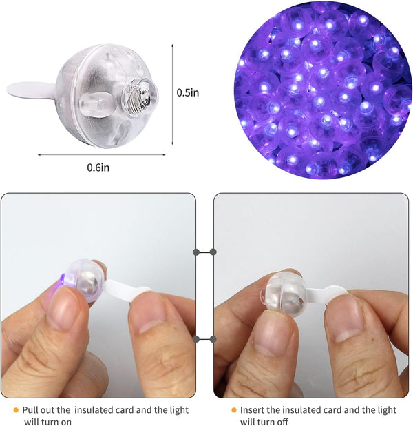 Aogist 50pcs Purple Balloon Lights,Long Standby Time Waterproof Mini Light,Battery Powered,Round LED Ball Lamp for Latex Balloon Paper Lantern