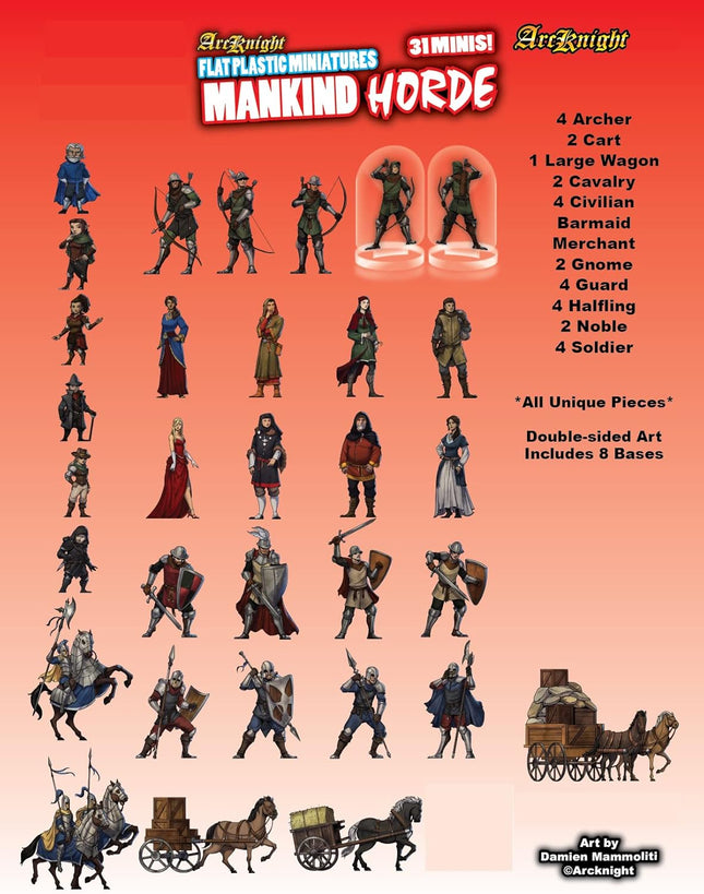 Arcknight Flat Plastic Miniatures: Mankind Horde; 31 Unique Human-Themed Enemy Minis for DND 5E and Pathfinder; Affordab