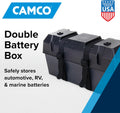 Camco Double Battery Box - Safely Stores RV, Automotive, and Marine Batteries - Features a Heavy-Duty Corrosion-Resilient Polymer Construction and