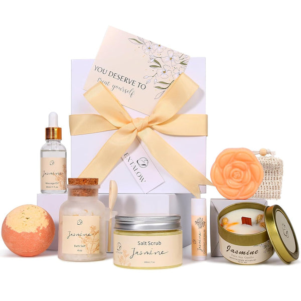 Spa Gifts for Women Mothers Day Gifts Jasmine Bath Gift Baskets Relaxing Self Care Gift for Mom Girlfriend Sister Wife Auntie Home Bath Care