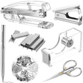Silver Office Supplies Set Desk Accessory Kit, Acrylic Stapler Set