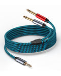 1/8 to 1/4 Stereo Cable, Nylon Braided 3.5mm to 1/4 Cable & Adapter Cord, TRS to Dual 6.35mm TS Unbalanced Breakout Wire for Laptop, Mixer, Amp -