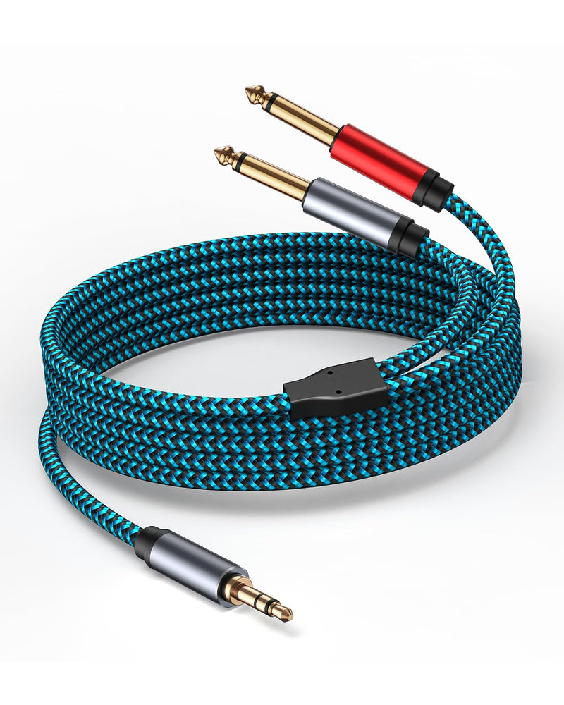 1/8 to 1/4 Stereo Cable, Nylon Braided 3.5mm to 1/4 Cable & Adapter Cord, TRS to Dual 6.35mm TS Unbalanced Breakout Wire for Laptop, Mixer, Amp -