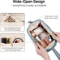 Narwey Wide-Open Makeup Bag Women Make up Bag Travel Cosmetic Bag Organizer Toiletry Bag for Cosmetics Toiletries Accessories (Greyish Blue)