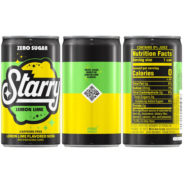 Starry Zero Sugar Lemon Lime Soda, Caffeine Free, Mini Cans, 7.5 Ounce (Pack of 10) Lemon Lime Zero Sugar 7.5 Fl Oz (Pack of 10)