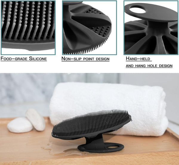 INNERNEED Soft Silicone Body Scrubber Handheld Shower Cleansing Brush, Gentle Exfoliating and Massage for All Kinds of Skin (Black)