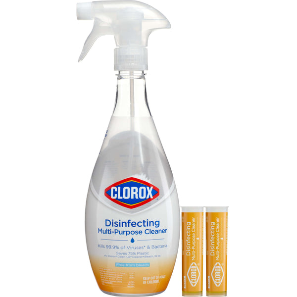 Clorox Disinfecting Multi-Purpose Cleaner Starter Kit, Household Essentials, One Reusable Spray Bottle Plus 2 Refills 2 Count (Pack of 1)