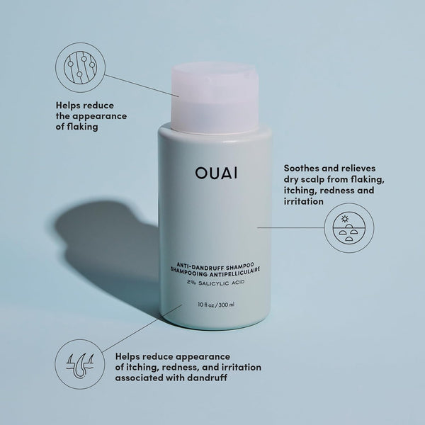 OUAI anti Dandruff Shampoo - Soothing Salicylic Acid Shampoo for Flaky, Dry and Itchy Scalp - Reduces Itching, Redness and Irritation - Sulfate