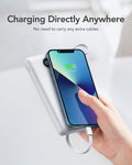 VRURC Portable Charger, Slim Power Bank Built-in 4 Cables, Travel Essential White